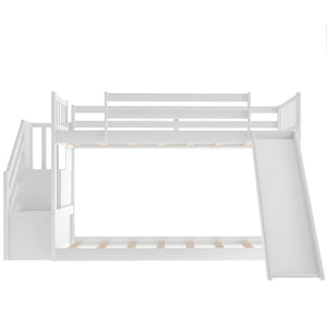 Homeroots White Twin Over Twin Bunk Bed With Stairway And Slide  Manufactured Wood And Solid Wood 403914