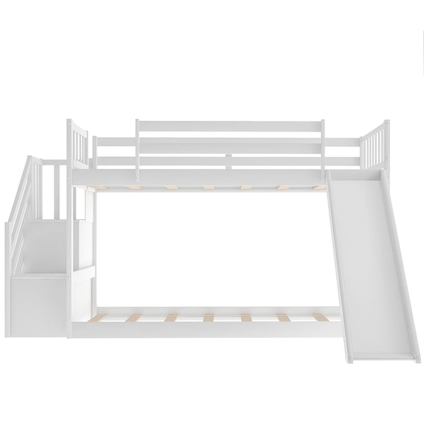 Homeroots White Twin Over Twin Bunk Bed With Stairway And Slide  Manufactured Wood And Solid Wood 403914