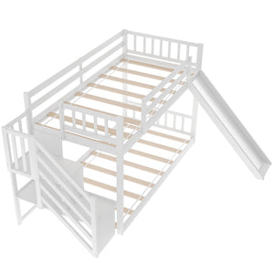 Homeroots White Twin Over Twin Bunk Bed With Stairway And Slide  Manufactured Wood And Solid Wood 403914