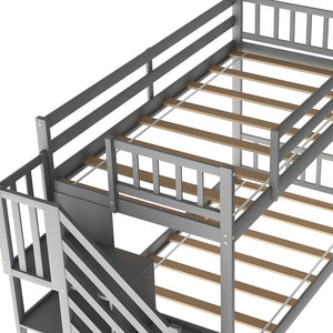 Homeroots Gray Twin Over Twin Bunk Bed With Stairway And Slide  Manufactured Wood And Solid Wood 403915