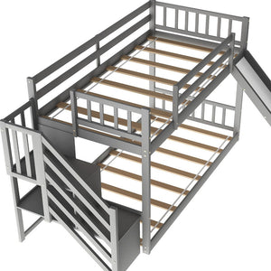 Homeroots Gray Twin Over Twin Bunk Bed With Stairway And Slide  Manufactured Wood And Solid Wood 403915