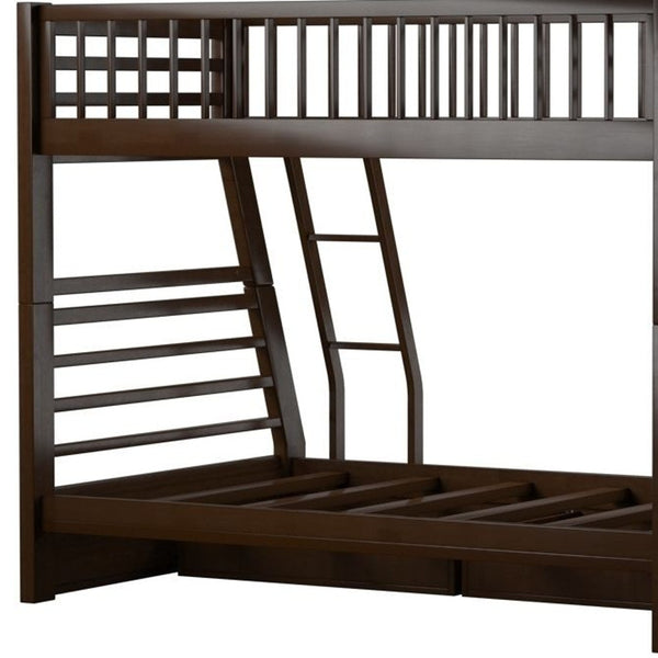 Homeroots Brown Twin Over Full Size Bunk Bed  Manufactured Wood And Solid Wood 403916