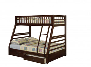 Homeroots Brown Twin Over Full Size Bunk Bed  Manufactured Wood And Solid Wood 403916