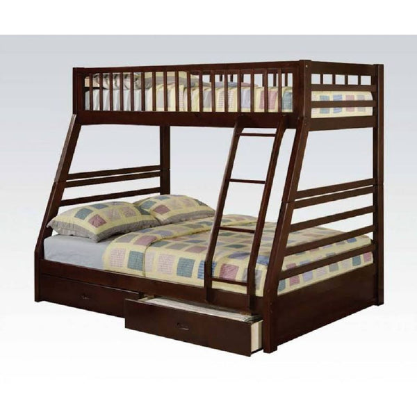 Homeroots Brown Twin Over Full Size Bunk Bed  Manufactured Wood And Solid Wood 403916