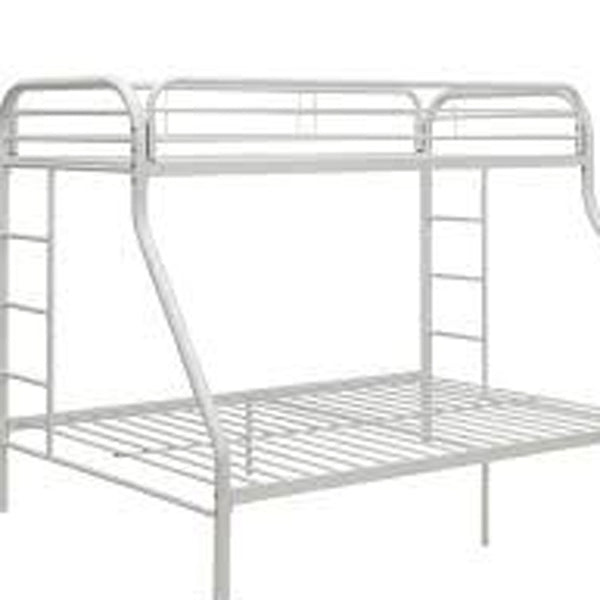 Homeroots White Twin Xl Over Queen Size Metal Bunk Bed  Steel 403917
