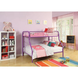 Homeroots Purple Twin Over Full Size Bunk Bed  Steel 403919