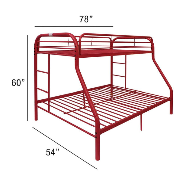 Homeroots Red Twin Over Full Size Bunk Bed  Steel 403920