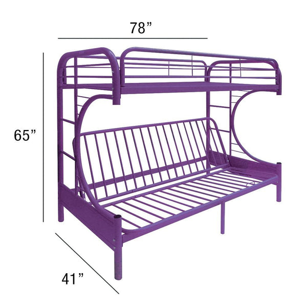 Homeroots Purple Twin Over Full Futon Bunk Bed  Steel 403925