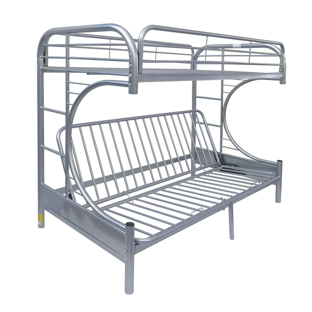 Homeroots Silver Twin Xl Over Queen Futon Bunk Bed  Steel 403927