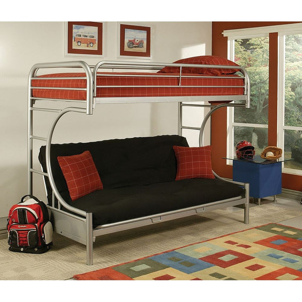 Homeroots Silver Twin Xl Over Queen Futon Bunk Bed  Steel 403927