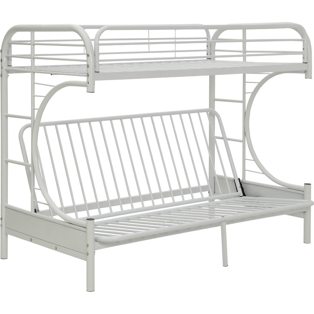 Homeroots White Twin Xl Over Queen Futon Bunk Bed  Steel 403928