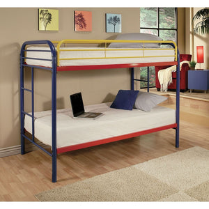 Homeroots Colorful Twin Over Twin Bunk Bed  Steel 403929