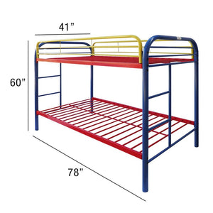 Homeroots Colorful Twin Over Twin Bunk Bed  Steel 403929