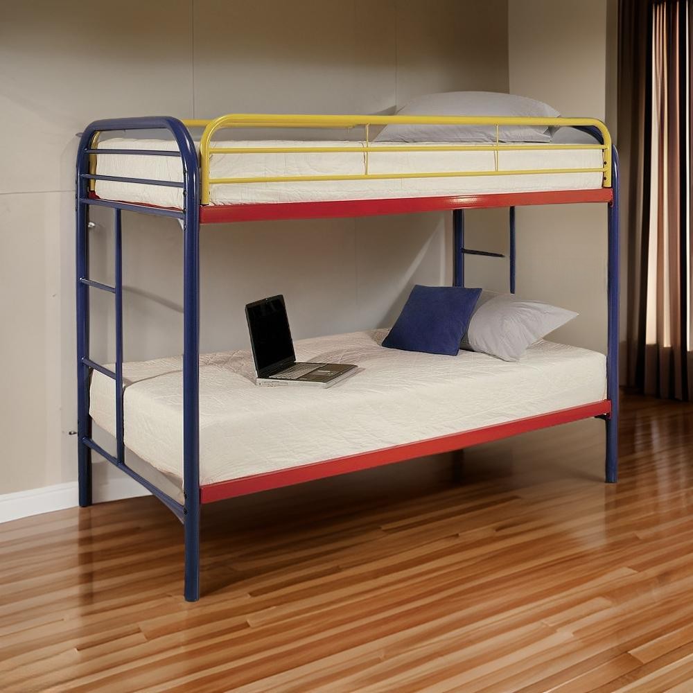 Homeroots Colorful Twin Over Twin Bunk Bed  Steel 403929