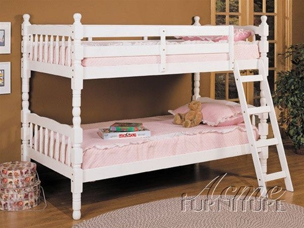 Homeroots White Twin Over Twin Classic Bunk Bed  Manufactured Wood And Solid Wood 403930