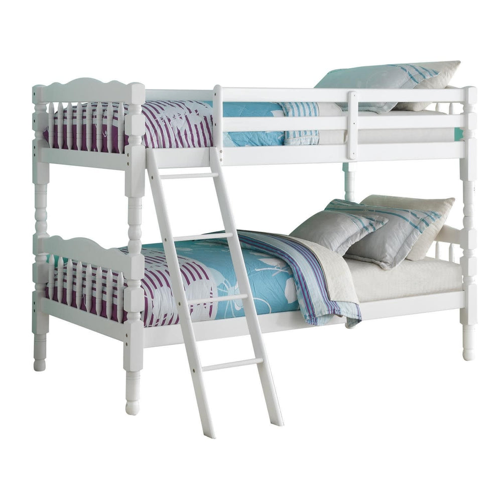 Homeroots White Twin Over Twin Classic Bunk Bed  Manufactured Wood And Solid Wood 403930