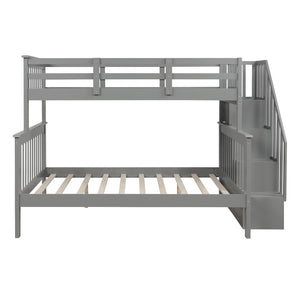Homeroots Gray Twin Over Full Contemporary Bunk Bed With Stairs And Shelves  Manufactured Wood And Solid Wood 403935