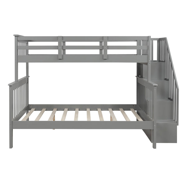Homeroots Gray Twin Over Full Contemporary Bunk Bed With Stairs And Shelves  Manufactured Wood And Solid Wood 403935
