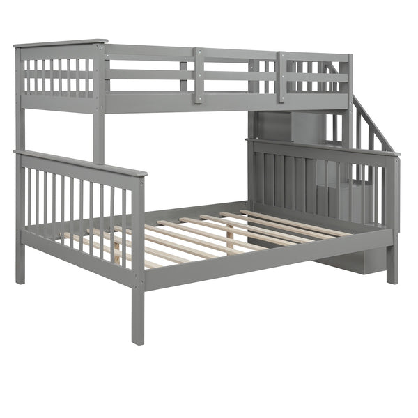 Homeroots Gray Twin Over Full Contemporary Bunk Bed With Stairs And Shelves  Manufactured Wood And Solid Wood 403935
