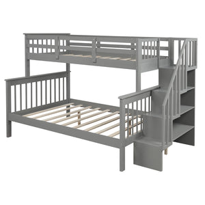 Homeroots Gray Twin Over Full Contemporary Bunk Bed With Stairs And Shelves  Manufactured Wood And Solid Wood 403935