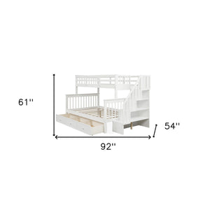Homeroots White Twin Over Full Contemporary Bunk Bed With Stairs And Shelves  Manufactured Wood And Solid Wood 403936
