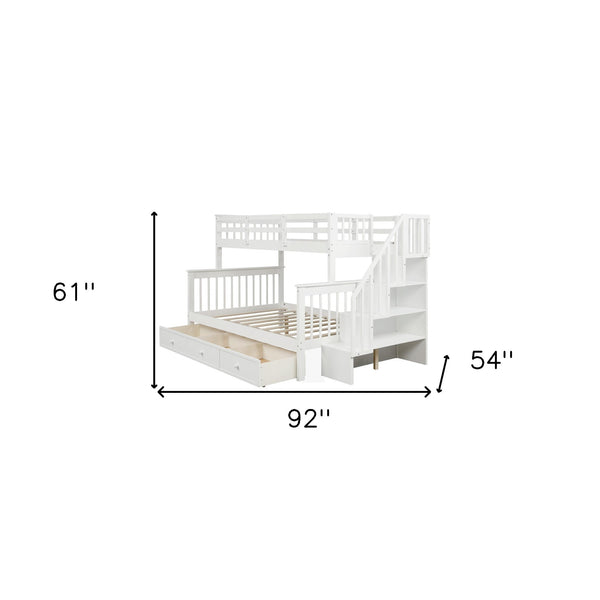 Homeroots White Twin Over Full Contemporary Bunk Bed With Stairs And Shelves  Manufactured Wood And Solid Wood 403936