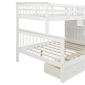 Homeroots White Twin Over Full Contemporary Bunk Bed With Stairs And Shelves  Manufactured Wood And Solid Wood 403936