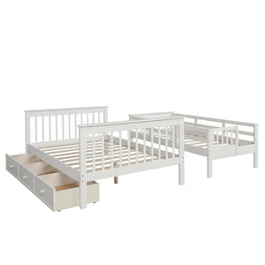 Homeroots White Twin Over Full Contemporary Bunk Bed With Stairs And Shelves  Manufactured Wood And Solid Wood 403936