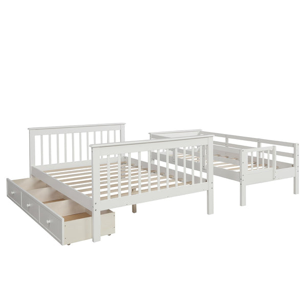 Homeroots White Twin Over Full Contemporary Bunk Bed With Stairs And Shelves  Manufactured Wood And Solid Wood 403936
