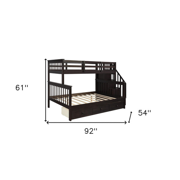 Homeroots Espresso Twin Over Full Contemporary Bunk Bed With Stairs And Shelves  Manufactured Wood And Solid Wood 403937