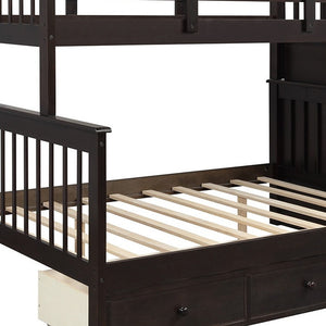 Homeroots Espresso Twin Over Full Contemporary Bunk Bed With Stairs And Shelves  Manufactured Wood And Solid Wood 403937