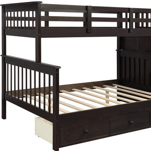 Homeroots Espresso Twin Over Full Contemporary Bunk Bed With Stairs And Shelves  Manufactured Wood And Solid Wood 403937