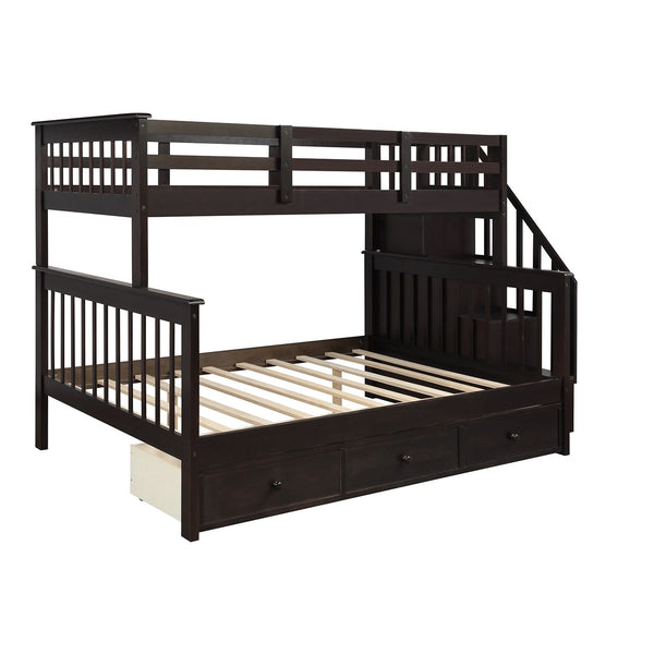 Homeroots Espresso Twin Over Full Contemporary Bunk Bed With Stairs And Shelves  Manufactured Wood And Solid Wood 403937
