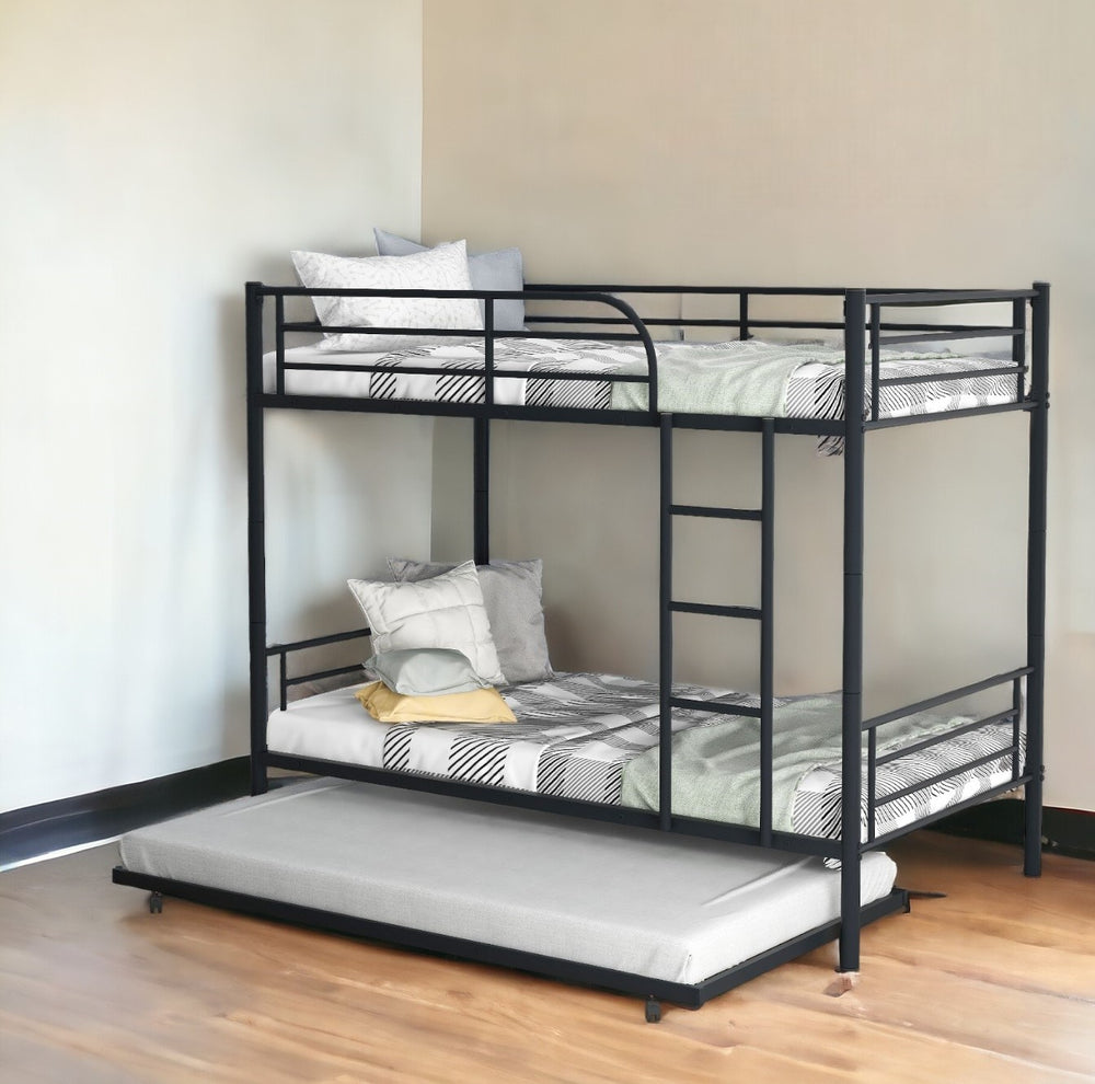 Homeroots Black Twin Over Twin Traditional Steel Bunk Bed  Steel 403942