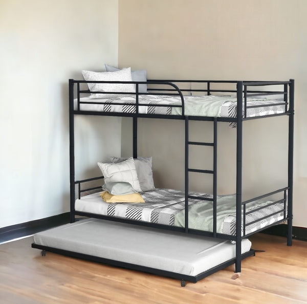 Homeroots Black Twin Over Twin Traditional Steel Bunk Bed  Steel 403942
