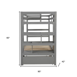 Homeroots Gray Twin Over Twin Contemporary Bunk Bed With Stairs  Manufactured Wood And Solid Wood 403944