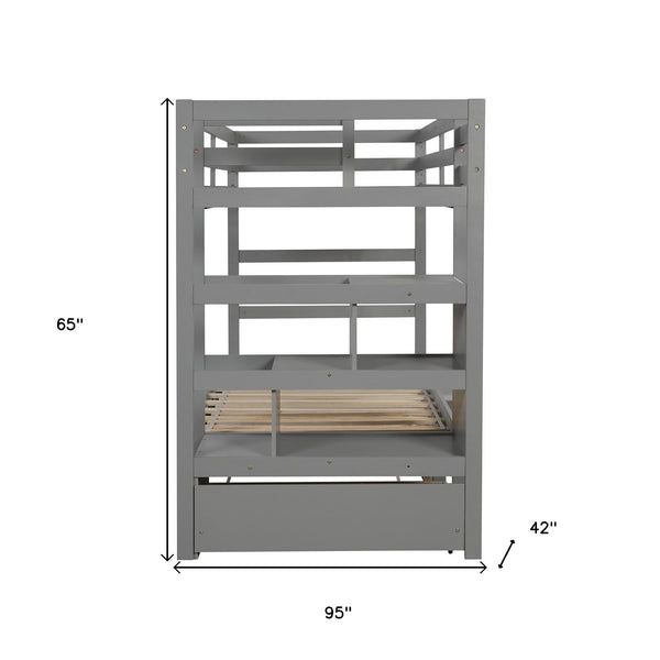 Homeroots Gray Twin Over Twin Contemporary Bunk Bed With Stairs  Manufactured Wood And Solid Wood 403944