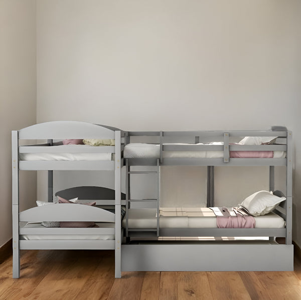 Homeroots Gray Twin Over Twin Contemporary Bunk Bed With Stairs  Manufactured Wood And Solid Wood 403944