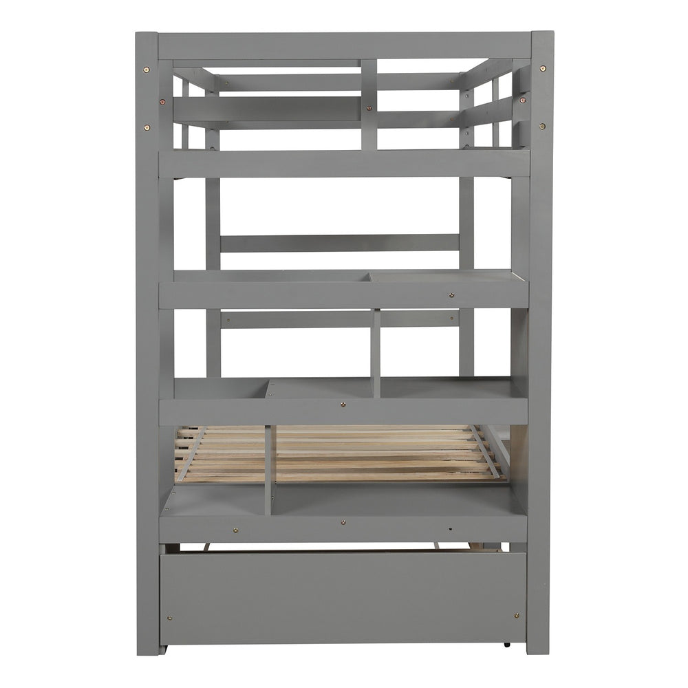 Homeroots Gray Twin Over Twin Contemporary Bunk Bed With Stairs  Manufactured Wood And Solid Wood 403944