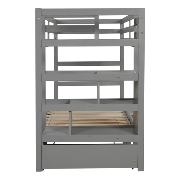 Homeroots Gray Twin Over Twin Contemporary Bunk Bed With Stairs  Manufactured Wood And Solid Wood 403944
