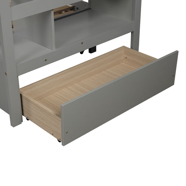 Homeroots Gray Twin Over Twin Contemporary Bunk Bed With Stairs  Manufactured Wood And Solid Wood 403944