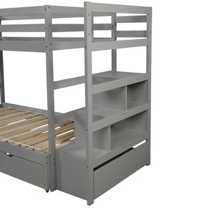 Homeroots Gray Twin Over Twin Contemporary Bunk Bed With Stairs  Manufactured Wood And Solid Wood 403944