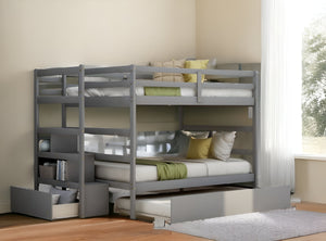 Homeroots Gray Full Over Full Contemporary Bunk Bed With Stairs  Manufactured Wood And Solid Wood 403946