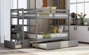 Homeroots Gray Full Over Full Contemporary Bunk Bed With Stairs  Manufactured Wood And Solid Wood 403946