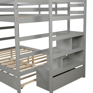 Homeroots Gray Full Over Full Contemporary Bunk Bed With Stairs  Manufactured Wood And Solid Wood 403946