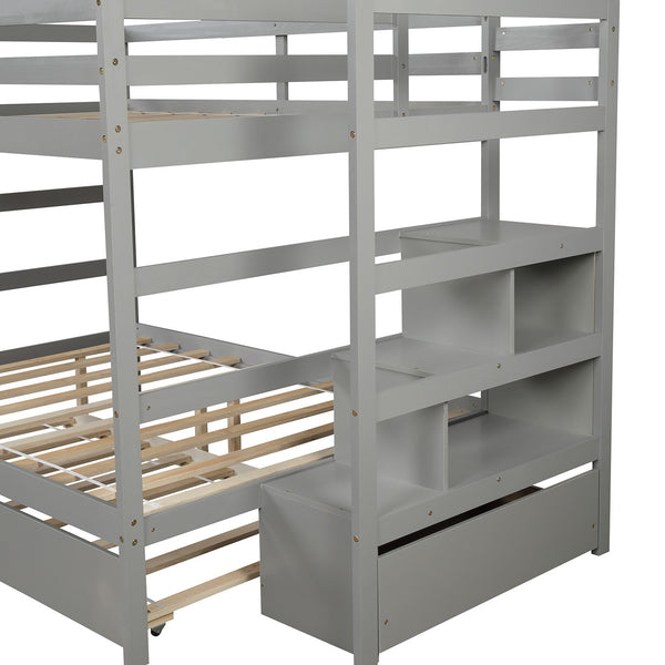 Homeroots Gray Full Over Full Contemporary Bunk Bed With Stairs  Manufactured Wood And Solid Wood 403946