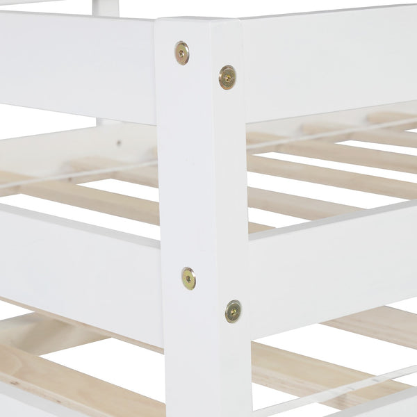 Homeroots White Full Over Full Contemporary Bunk Bed With Stairs  Manufactured Wood And Solid Wood 403947