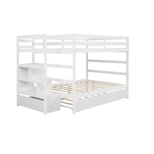 Homeroots White Full Over Full Contemporary Bunk Bed With Stairs  Manufactured Wood And Solid Wood 403947