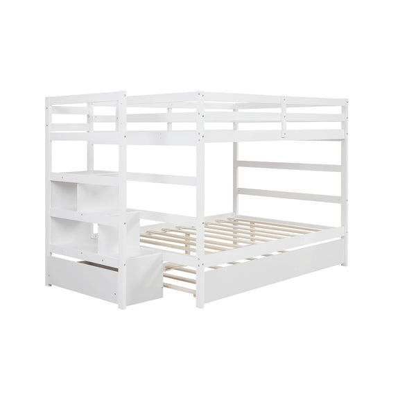 Homeroots White Full Over Full Contemporary Bunk Bed With Stairs  Manufactured Wood And Solid Wood 403947