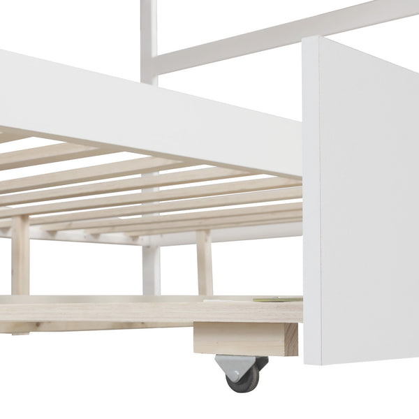 Homeroots White Full Over Full Contemporary Bunk Bed With Stairs  Manufactured Wood And Solid Wood 403947